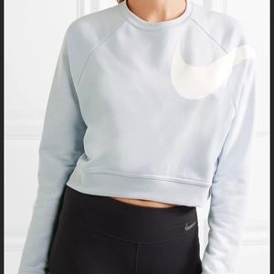 Nike crop sweatshirt top shirt light blue white swoosh medium M